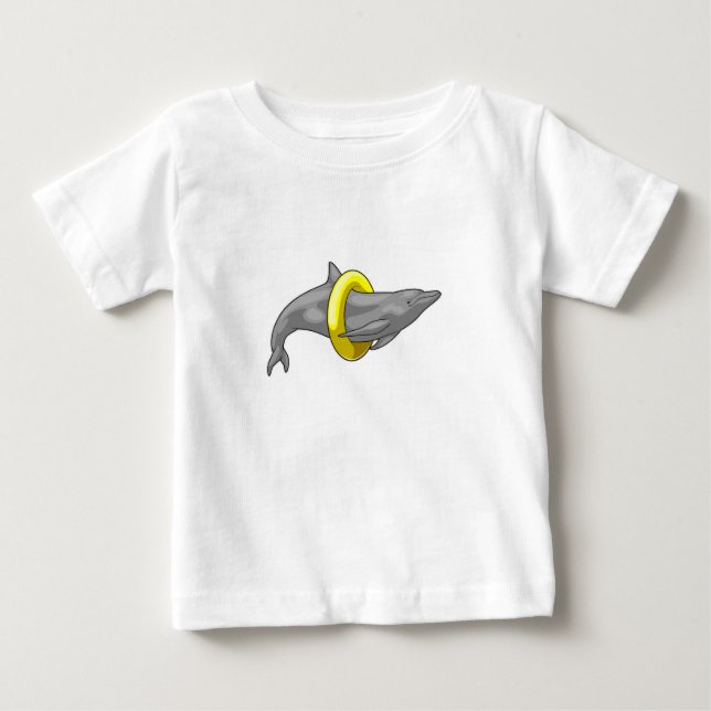 Dolphin Swimming Lifebuoy Baby T-Shirt (Front)