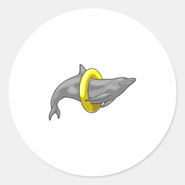 Dolphin Swimming Lifebuoy Classic Round Sticker (Front)