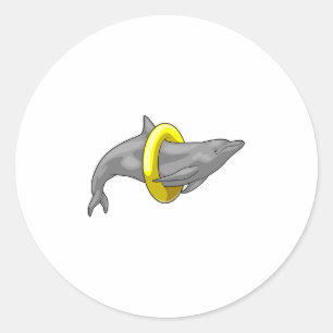 Dolphin Swimming Lifebuoy Classic Round Sticker
