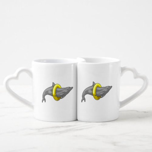 Dolphin Swimming Lifebuoy Coffee Mug Set