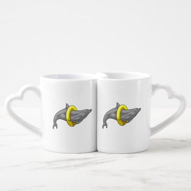 Dolphin Swimming Lifebuoy Coffee Mug Set (Front Nesting)