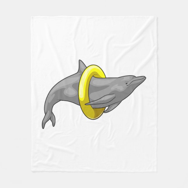 Dolphin Swimming Lifebuoy Fleece Blanket (Front)