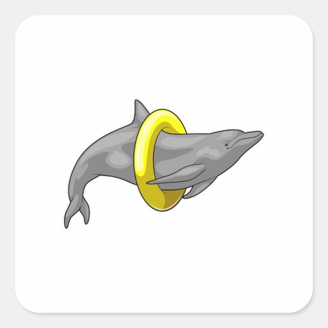 Dolphin Swimming Lifebuoy Square Sticker (Front)