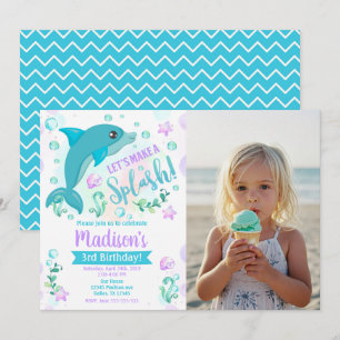 Dolphin Swimming Pool Party Photo Birthday Invitation