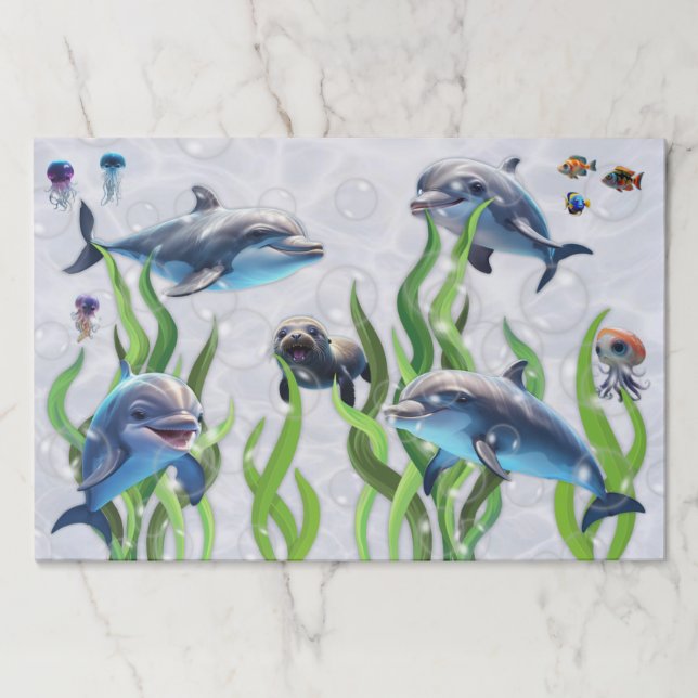 Dolphin Tank Large Tearaway Paper Placemat Pad (Front)