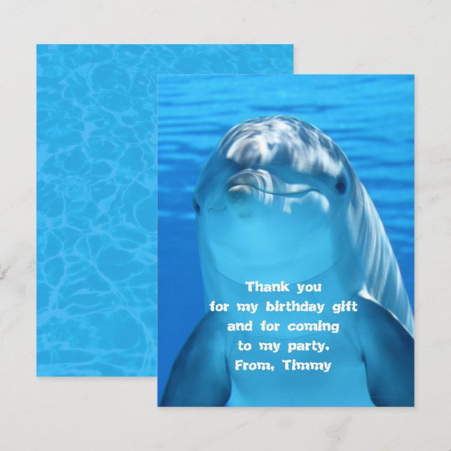 Dolphin Thank You Flat Note From Kids Card (Front/Back)