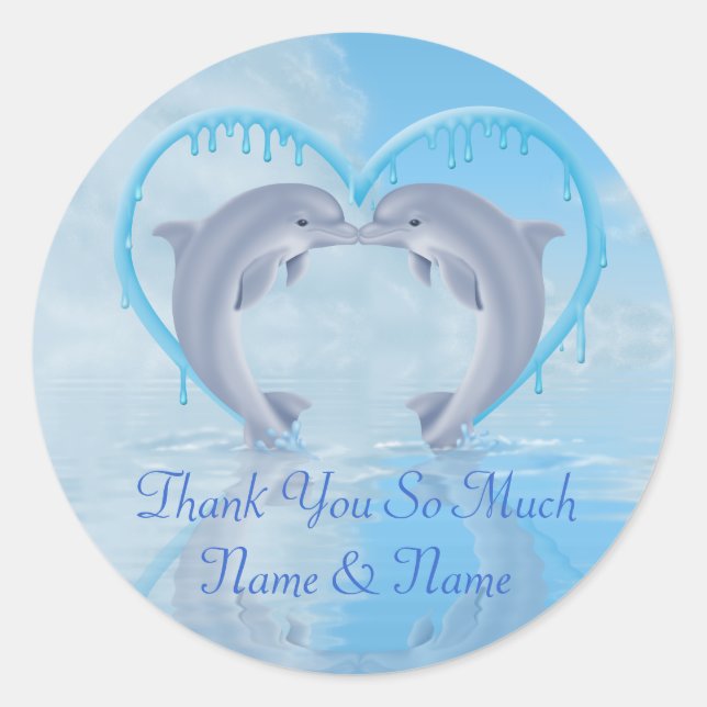 Dolphin Thank You Wedding Favor Stickers (Front)