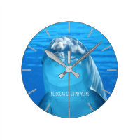 Dolphin - The Ocean is in my Veins - Customizable Round Clock