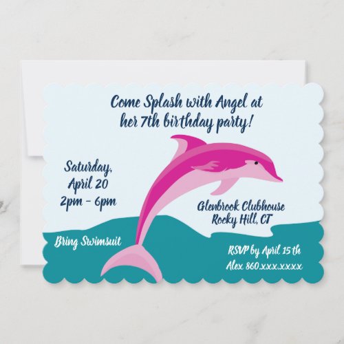 Dolphin theme birthday party invitation