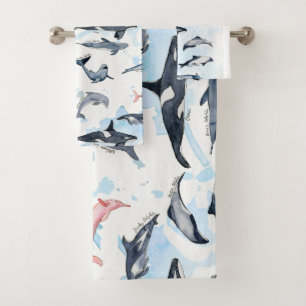 Dolphin theme party kids watercolor drawing bath towel set