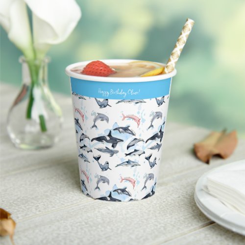 Dolphin theme party kids watercolor drawing paper cups
