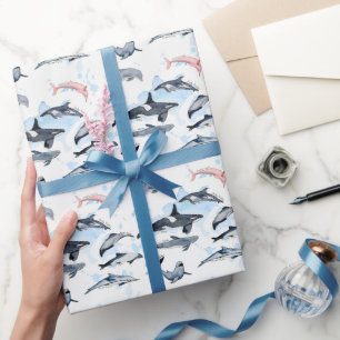 Dolphin theme party kids watercolor drawing wrapping paper