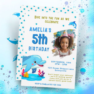 Dolphin Themed Sea Animal Kids Birthday  Invitation