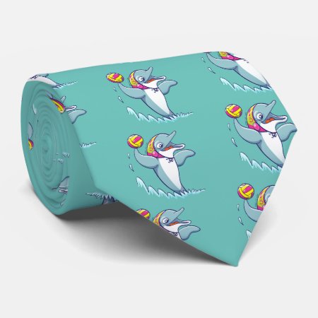 Dolphin Throwing The Ball While Playing Water Polo Neck Tie