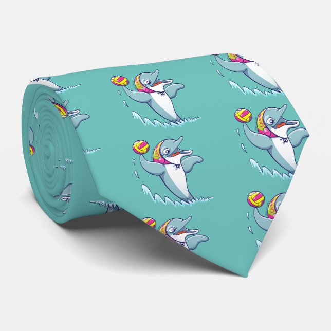 Dolphin throwing the ball while playing water polo neck tie (Rolled)