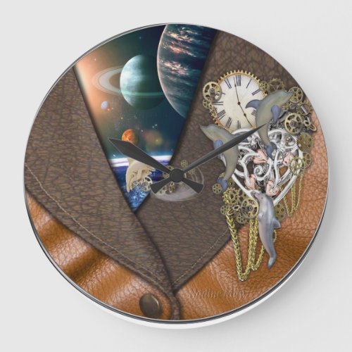 Dolphin time on leather large clock