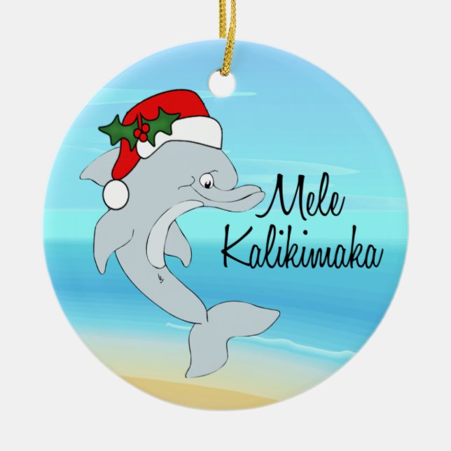Dolphin Tropical Hawaiian Christmas Ornament (Front)