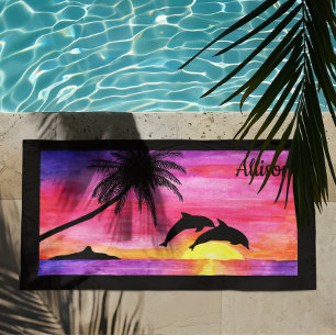 Dolphin Tropical Paradise Personalized Beach Towel