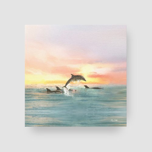 Dolphin Tropical Sunset  Watercolor Coastal Canvas Print