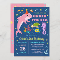 Dolphin Turtle Seahorse Under The Sea Birthday Invitation