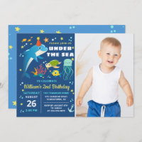 Dolphin Turtle Under The Sea Boy Birthday Photo Invitation