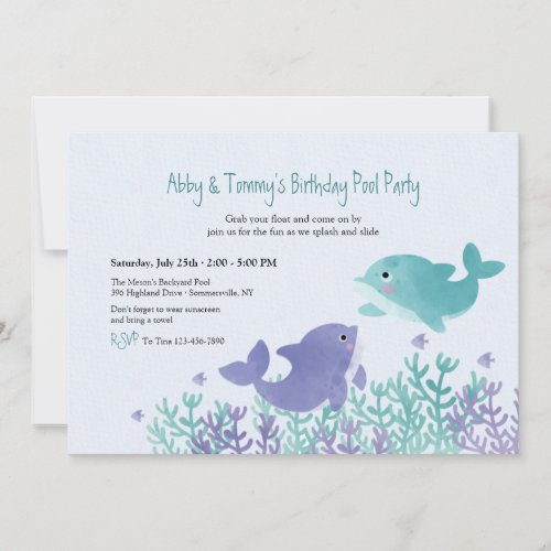 Dolphin Twins Birthday Party Invitation