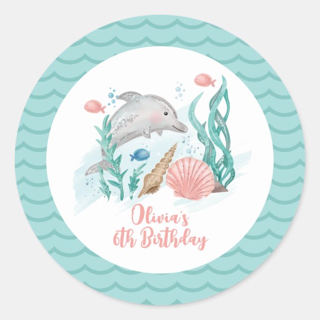 Dolphin Under the Sea Birthday Classic Round Sticker (Front)