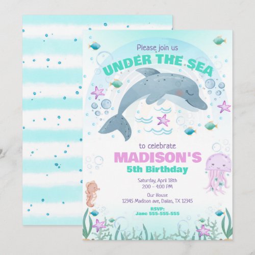 Dolphin Under the Sea Birthday  Invitation