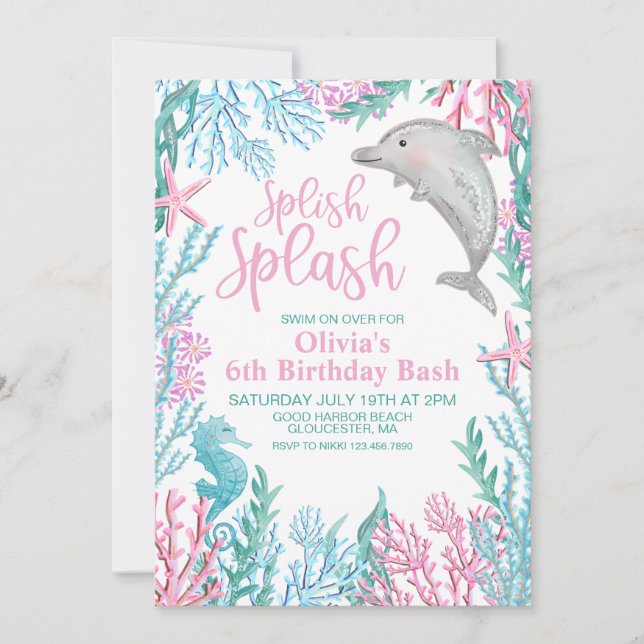 Dolphin Under the Sea Birthday Invitation (Front)