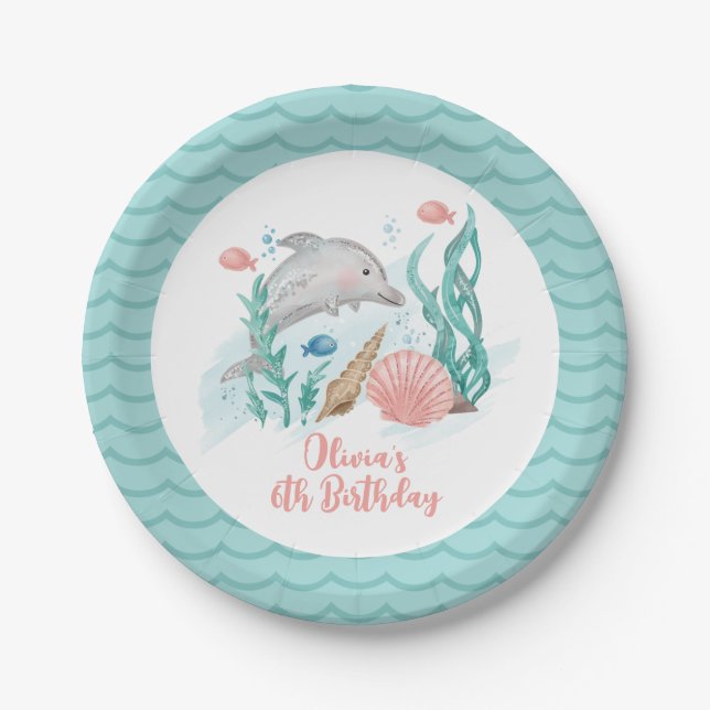 Dolphin Under the Sea Birthday Paper Plates (Front)