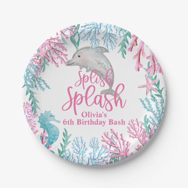 Dolphin Under the Sea Birthday Paper Plates (Front)