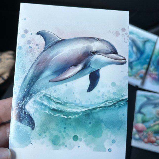 Dolphin Under the Sea Coastal Thank You Card (Dolphin Blank Notecard Stationery)