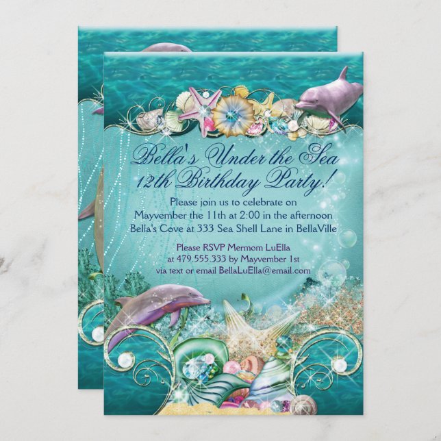 Dolphin Under the Sea Party Invitations (Front/Back)