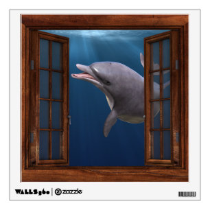 Dolphin UnderWater Ocean Fantasy Faux Window  Wall Decal