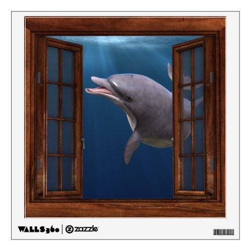 Dolphin UnderWater Ocean Fantasy Faux Window  Wall Decal