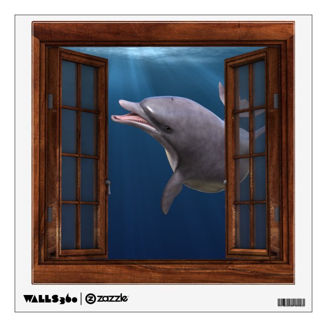 Dolphin UnderWater Ocean Fantasy Faux Window  Wall Decal (Front)