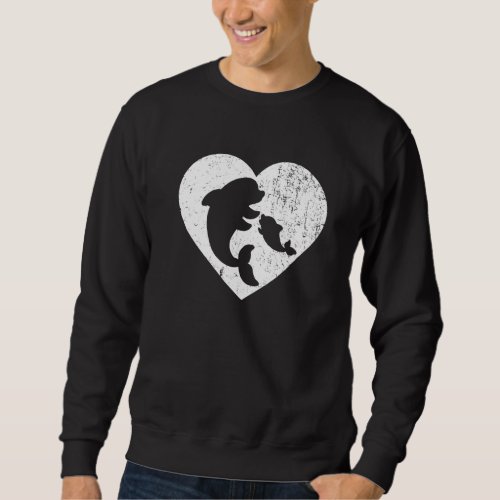Dolphin Vintage White Heart Animal  Valentines Day Sweatshirt