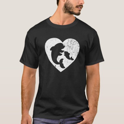 Dolphin Vintage White Heart Animal  Valentines Day T_Shirt