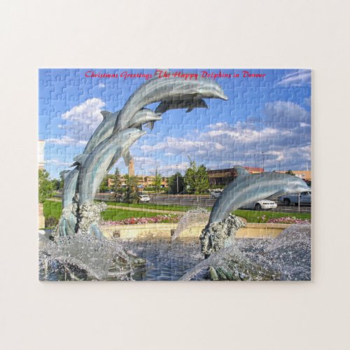 Dolphin  Water Statue Denver Christmas Greetings Jigsaw Puzzle