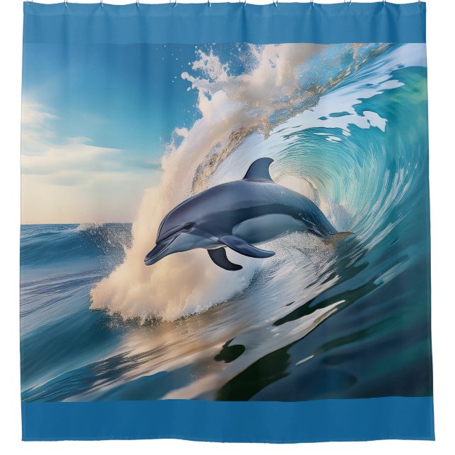 Dolphin Wave Shower Curtain (Front)