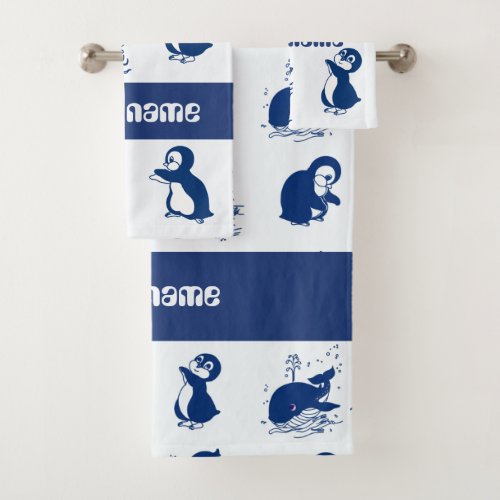 Dolphin Whales and Penguins Bath Towel Set