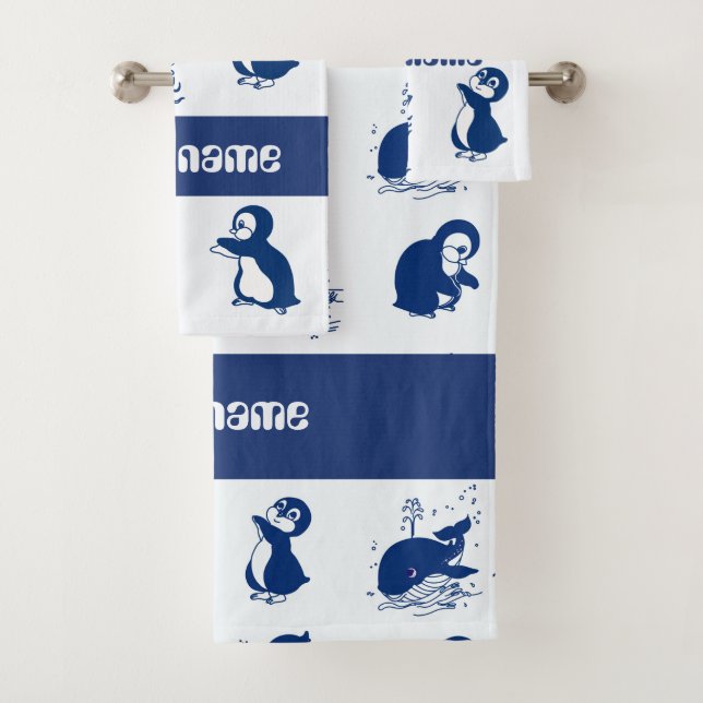 Dolphin, Whales and Penguins Bath Towel Set (Insitu)