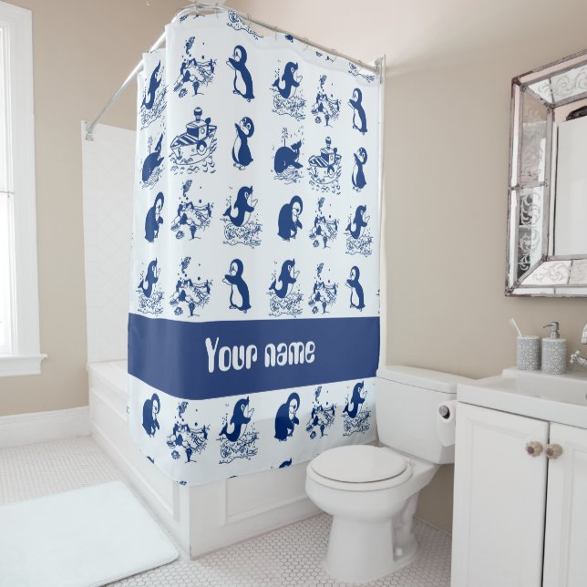 Dolphin, Whales and Penguins Shower Curtain (In Situ)