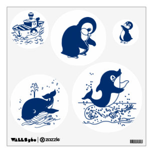 Dolphin, Whales and Penguins Wall Decal