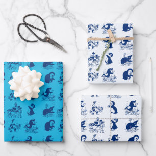 Dolphin, Whales and Penguins Wrapping Paper Sheets