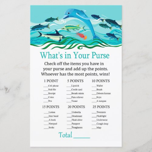 Dolphin Whats in your purse game baby shower