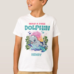 DOLPHIN WILD AND FREE COLORFUL FUNNY CUTE KIDS T-Shirt