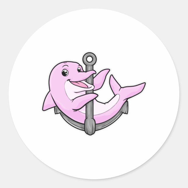 Dolphin with Anchor Classic Round Sticker (Front)
