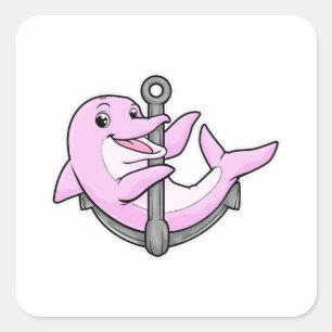 Dolphin with Anchor Square Sticker