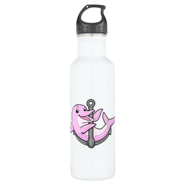 Dolphin with Anchor Stainless Steel Water Bottle (Front)